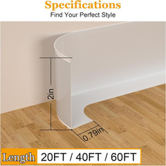 Self-Adhesive Flexible Baseboard Molding Trim – 20 Ft Vinyl Wall Base for Curved