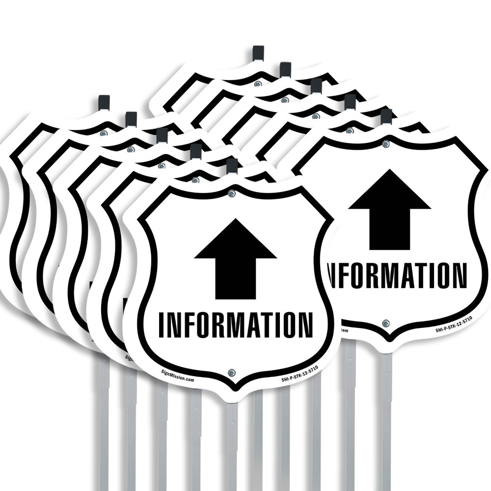 Information Up Shield Shaped Sign With Stake Weather Resistant Made in the USA