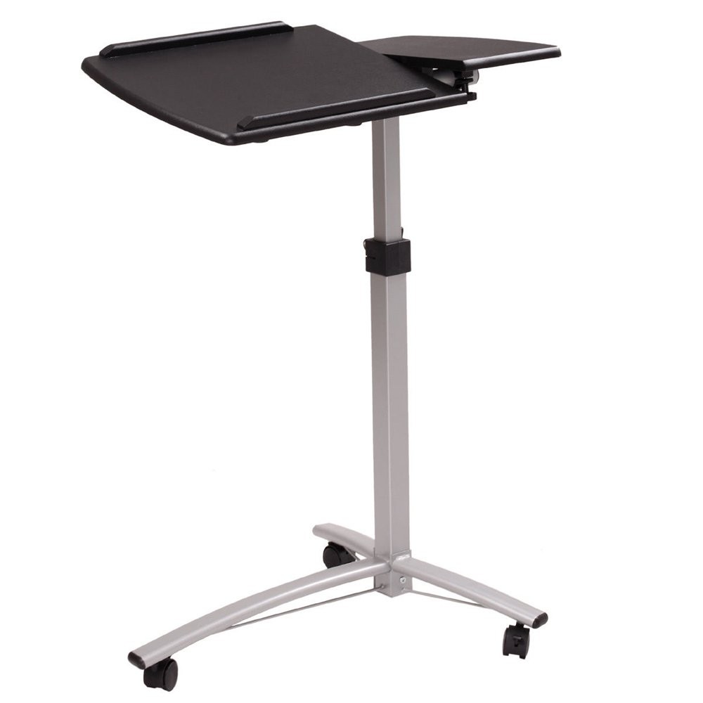 Leadzm Mobile Laptop Table Stand Tilting Overbed Desk Rolling Cart with Black
