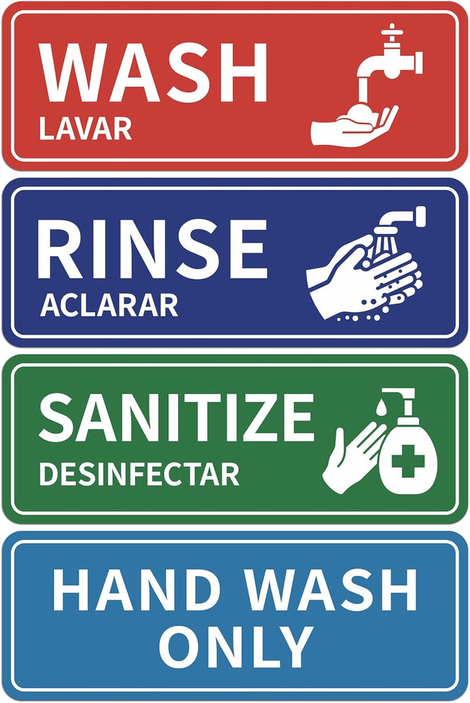 4PCS Wash Rinse Sanitize Sink Labels Stickers, Waterproof Hand Wash Only Sign, S