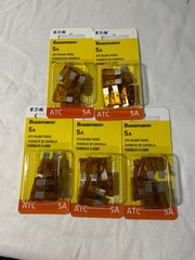 Lot of 5 Packs of 5 Bussmann ATC-5-RP 5 Amp Blade Fuses