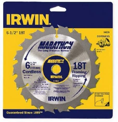 IRWIN MARATHON Carbide Cordless Circular Saw Blade, 6 1/2-Inch, 18T (14020)
