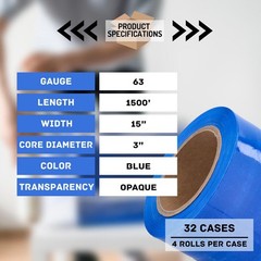 Cast Narrow Banding Stretch Wrap 15″x1500′ 128 Rolls Dark Blue Cling Shrink Film