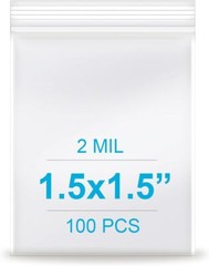 2 mil Clear Plastic 1.5″x1.5″, 100/pk Reclosable Zip Zipper Lock Baggies