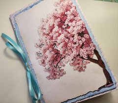 Junk Journal Booklet “CHERRY BLOSSOM” HANDMADE Pink Spring Florals 9X6 40pgs