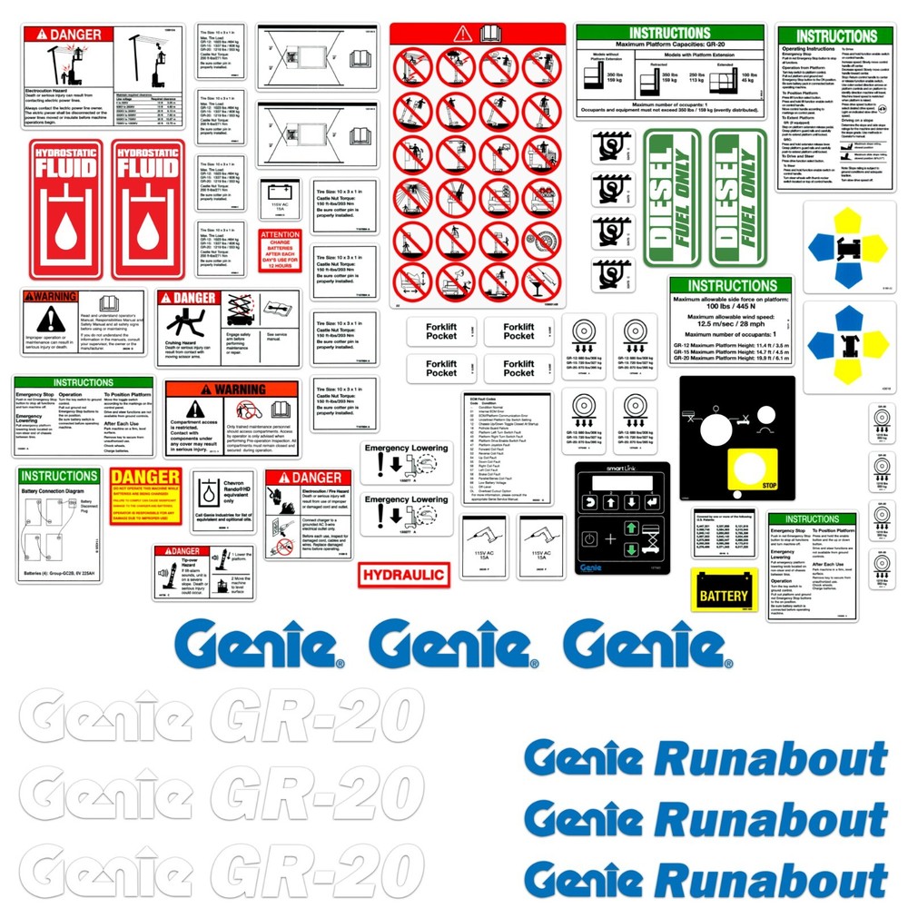 Complete Decal Kit for Genie GR20 Decal Kit Runabout Lift Stickers Made in USA 1