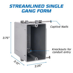 1-Gang New Work Outlet Box, 23 Cubic Inch (20-Pack) Single Gang PVC Electrical B