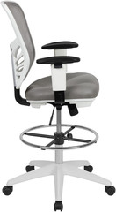 Light Gray Ergonomic Drafting Chair with Chrome Foot Ring & Adjustable Arms