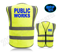 PUBLIC WORKS HI-VIS SAFETY VEST W/ POCKETS 2″ REFLECTIVE STRIPS FRONT & BACK