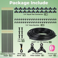 230FT Drip Irrigation Kit: 40 Nozzles, Adjustable Misting Sprinkler System