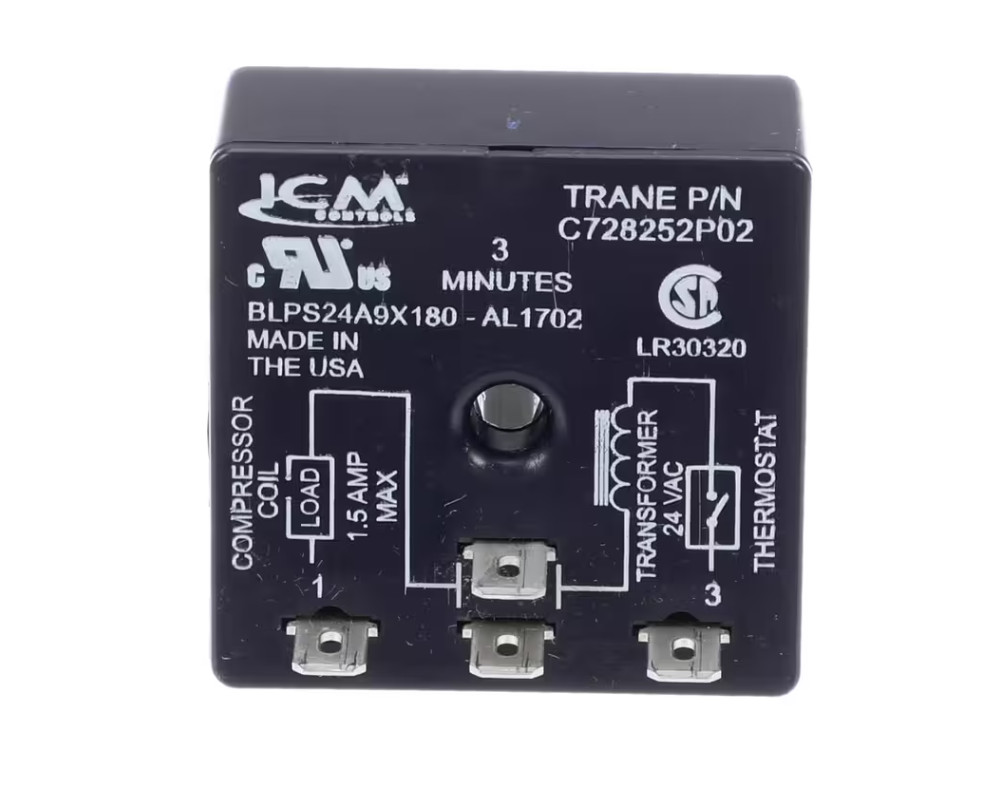 Trane C728252P02 BLPS24A9X180-AL1702 Relay Time Delay SP 3Min 0.5A 24VAC Coil Re