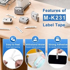 10PK Label Tape M-K231 MK231 M231 Black on White 12MM 1/2″ for Brother PT-65 70