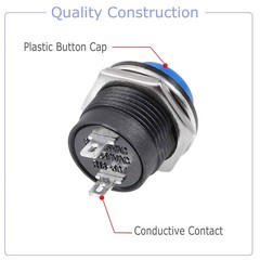 10 PCS 16mm Push Button Switch Non-Lock Momentary Open Round 2 Pins Metal