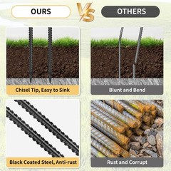 24 Inches Straight Rebar Stakes(20-Pack), 1/2 Diameter Steel Metal Stakes for Ga