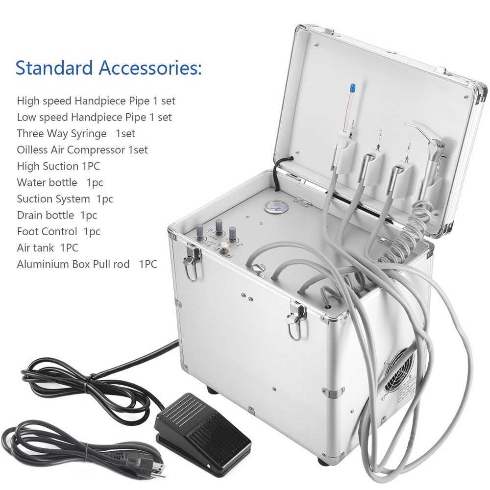 Portable Dental Unit with Air Compressor Suction System 65L/min/Folding Chair