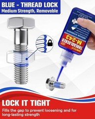 Threadlocker Blue, Thread Lock Medium Strength Lock Tight for Nuts, Bolts, Faste