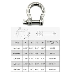 1/4″ Stainless Steel D-Ring Shackle Heavy Duty Screw Pin Anchor Shackle