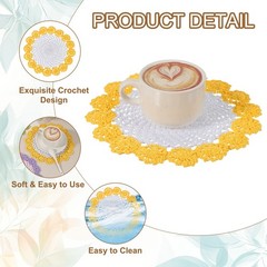 2Pcs Crochet Handmade Doilies 8.2″ Placemats Lace Coasters White, Dark Yellow