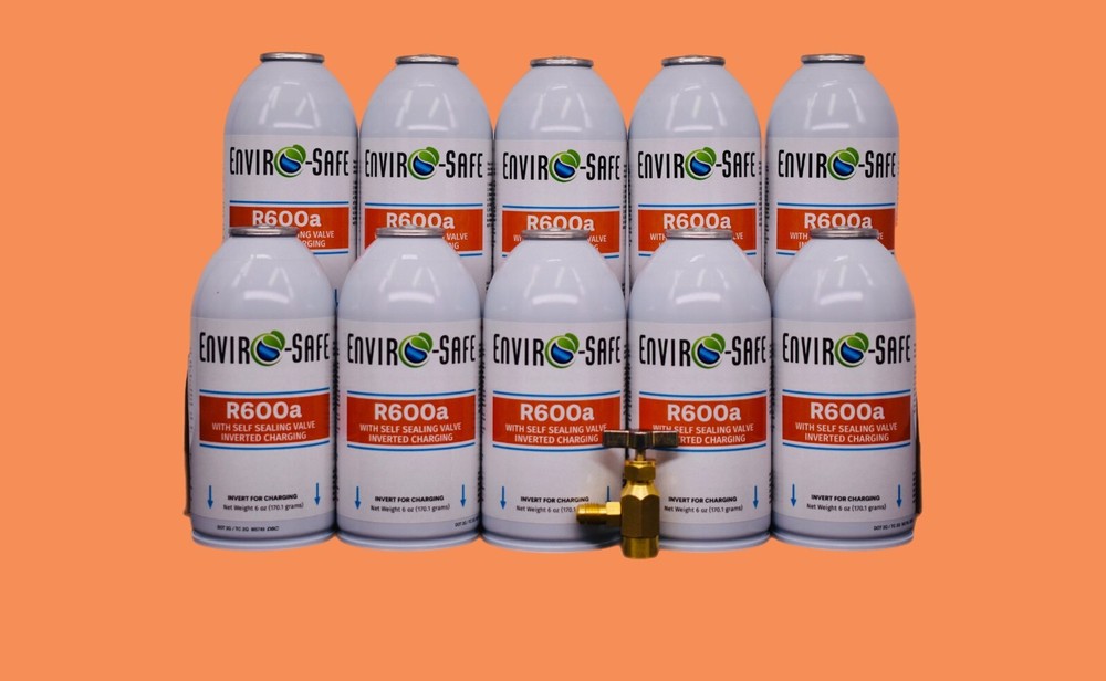 Enviro-Safe R600a Refrigerant w/ k28 Self-Sealing Cap | 10 Cans + Top Tap