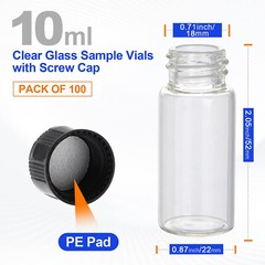 Set of 100 4ml/10ml Glass Vials with Screw Caps Clear Liquid Sample Vial Bottle