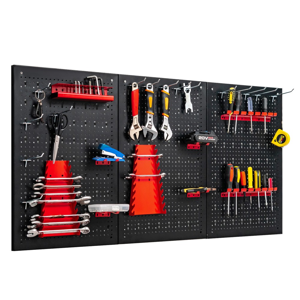 Pegboard Wall Organizer Kit 4′.Metal Toolboard with 3 Pegboards & 25 Accessories