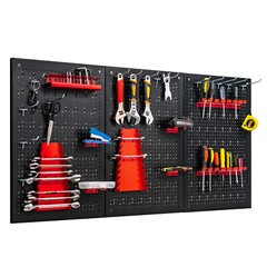 Pegboard Wall Organizer Kit 4′.Metal Toolboard with 3 Pegboards & 25 Accessories