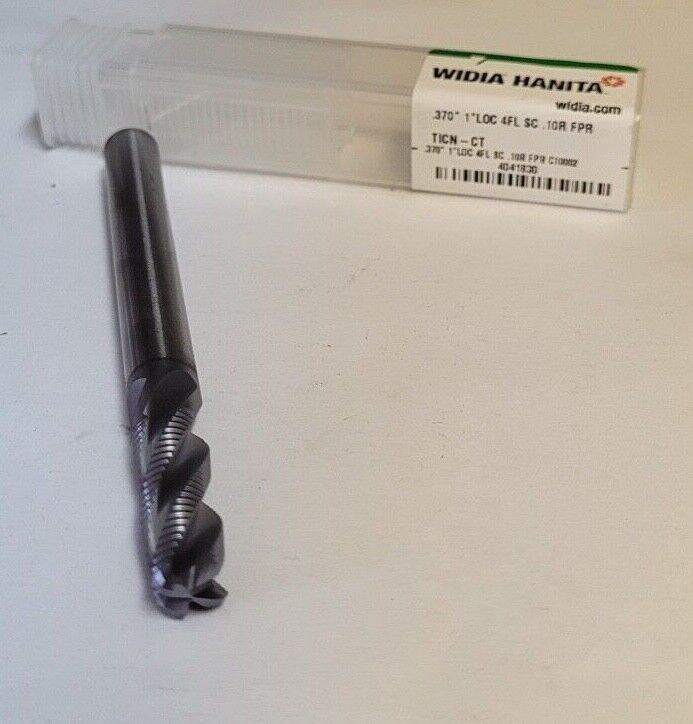 Hanita WIDIA Solid Carbide End Mill .370″ 1″ LOC 4 Flutes .10R C10002 Brand New
