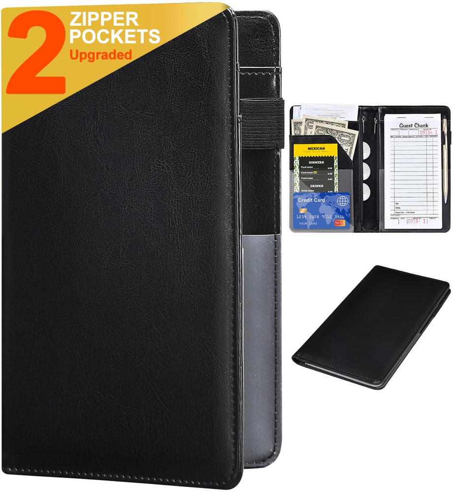 Server Books for Waitress – Leather Waiter Book Server Wallet with Zipper, Cute
