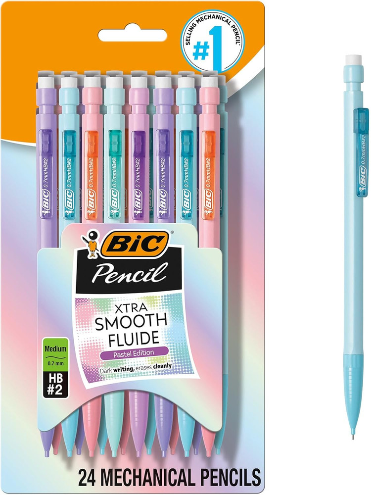 24 Count 0.7mm Xtra Smooth Pastel Mechanical Pencils No.2 Lead for School Office