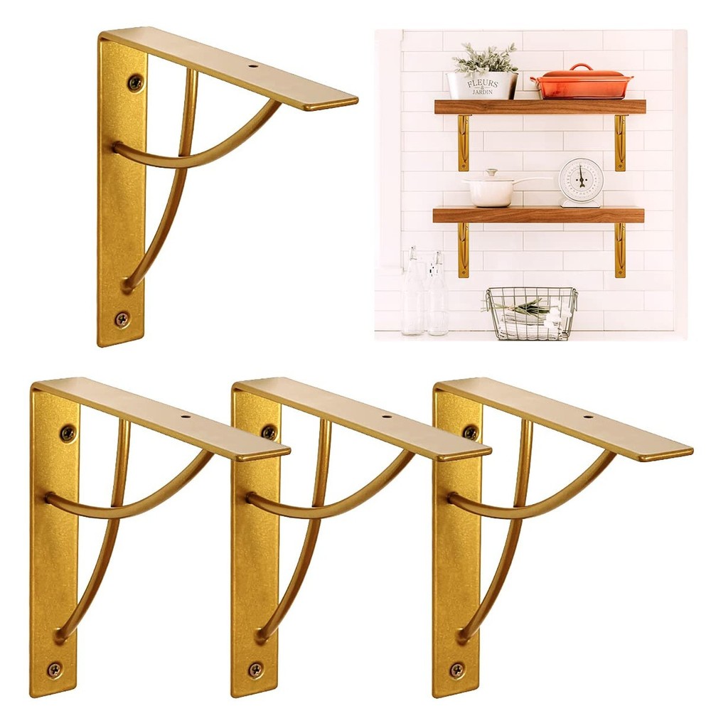 Metal Shelf Brackets, Gold Heavy Duty Shelf Bracket 7 Inch for Floating Shelf…