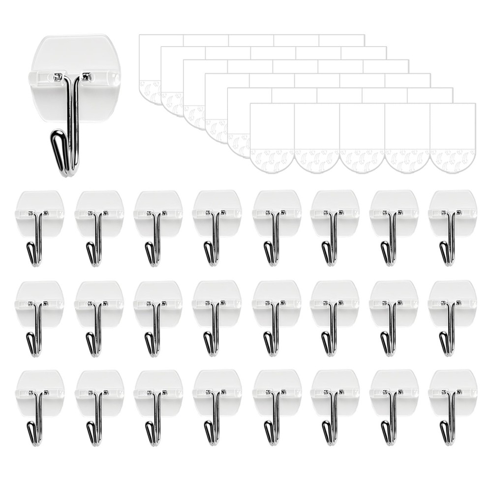 25 Small Hooks +30 Removable Strips, Clear Wire Hanger Hooks, Damage-Free Uti…