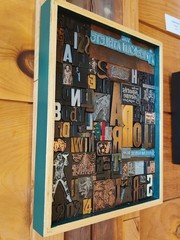 Sports Themed Vintage Letter Press Print Block Collage In Wood Frame
