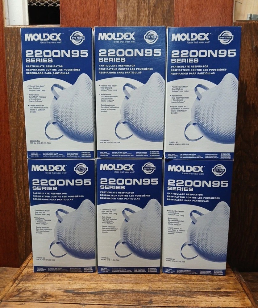 Lot Of 6 20 Count Moldex 2200N95 Particulate Respirator Mask M/L 120 Total Masks