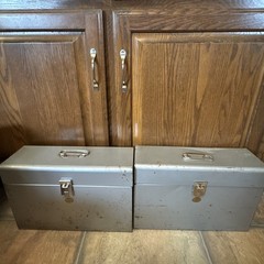 Lot Of 2 VTG Metal File Box Curmanco USA 12×5.5×10 Gray Steel Metal Latch