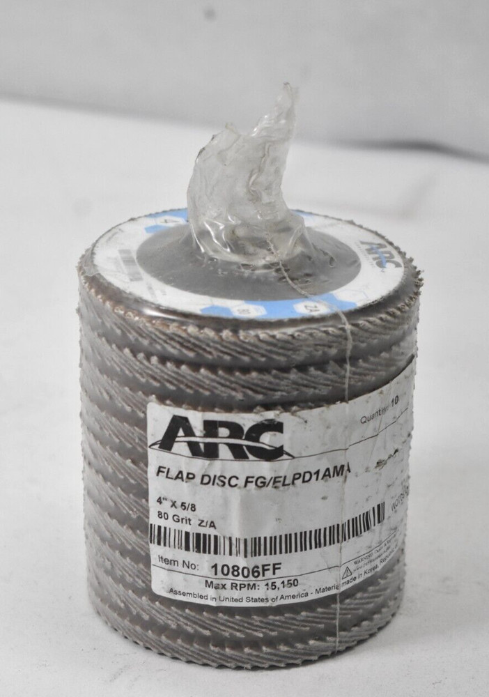 Lot of 10 Arc Abrasives Flap Discs Fiberglass 90 Grit ZA 4″ x 5/8″ 10806FF