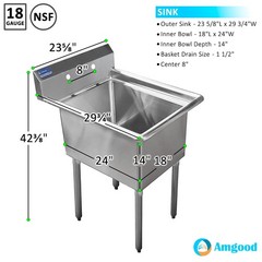 18 in. x 18.5 in. Stainless Steel Utility Sink.15 in. x 15 in. x 13 in. Bowl