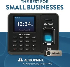 BioTouch Fingerprint Time Clock – Acroprint – No Monthly Fee, USB & Secure Log