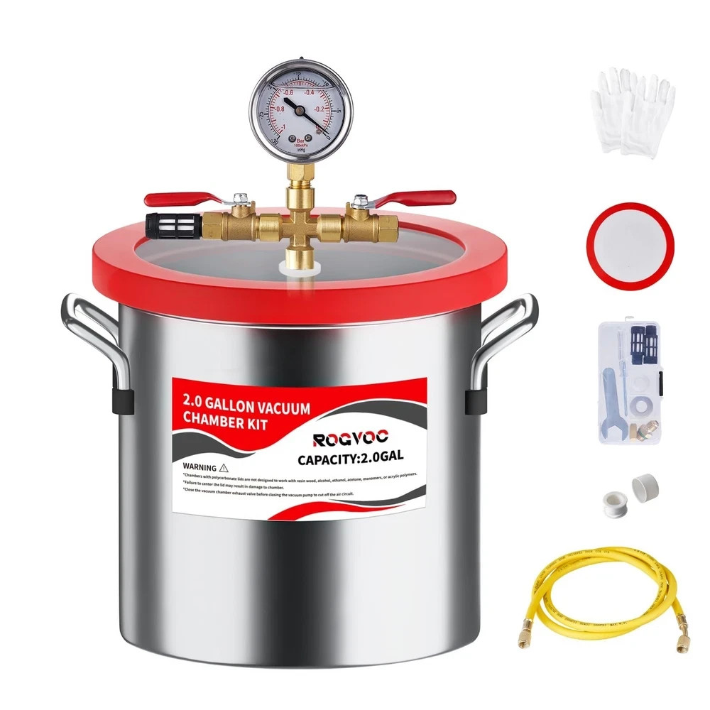 2 Gallon Vacuum Chamber, 201 Stainless Steel Degassing Chamber with Acrylic L…