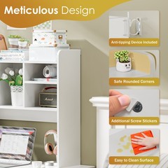 Desktop Bookshelf Wood Desk Hutch Organizer w/5 Shelves for Computer Desk White