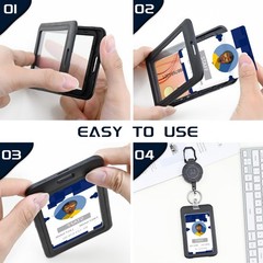 3 Pack ID Badge Holder with Double-Sided Windows Hard Plastic Vertical Black