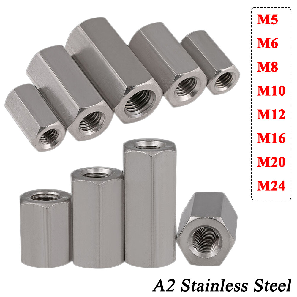 Full Thread Hex Coupling Nuts Sleeve for M5 to M24 Thread Rod Stud A2 Stainless