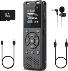 64GB Digital Voice Recorder with Playback & Voice Activation for Professionals
