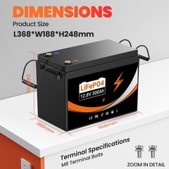 12V 300Ah LiFePO4 Lithium Battery Built 200A BMS for Solar Marine RV Golf Buggy