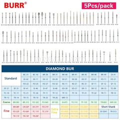 100 Types Dental FG Diamond Burs For High Speed Handpiece Friction Grip 50pcs