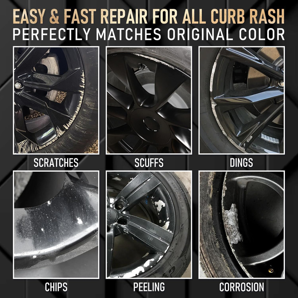 Wheel Scratch Repair Kit, Gloss Black Rim Touch up Paint, Repair Curb Rash, S…