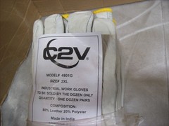 ONE DOZEN C2V Polyester & Cowhide Leather Gloves 4801G / SIZE 2XL