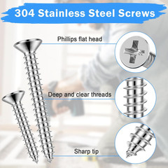 220 Pcs Wood Screws Assortment Kit, 304 Stainless Steel Screws, Phillips Drive F