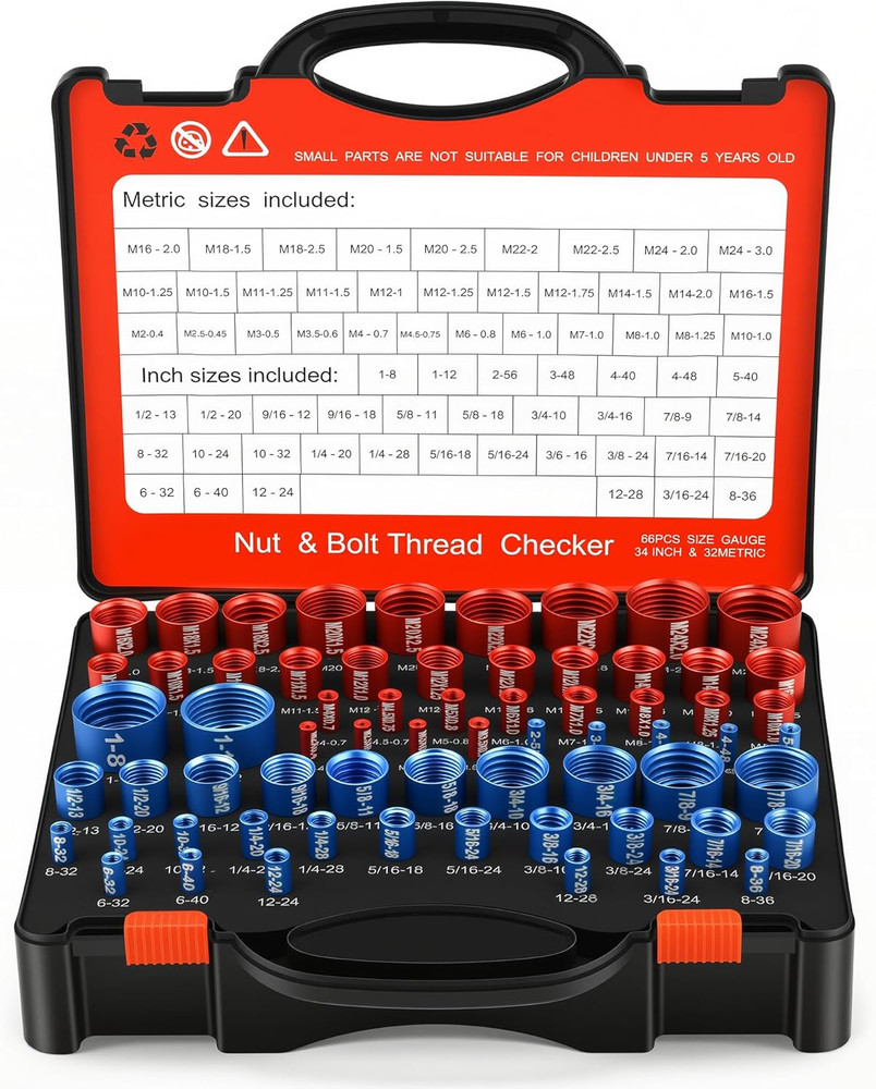 66 Pcs Nut and Bolt Thread Checker – 34 Standard & 32 Metric, Detachable Bolt Si