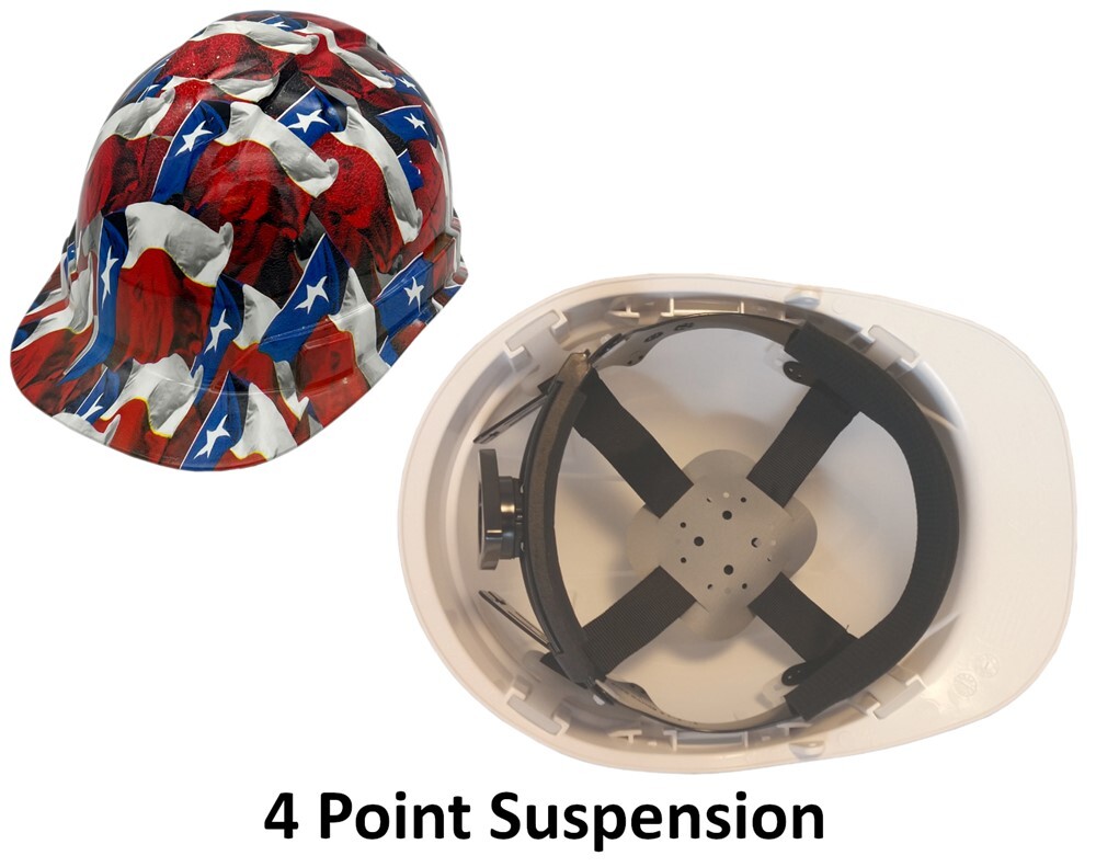 Texas Wavy Flag Hydro Dipped Cap Style Hard Hat with Ratchet Suspension