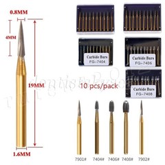 10*Tungsten Carbide Gold Burs Trimming Finishing FG7901 /7902/ 7406 /7408 Dental